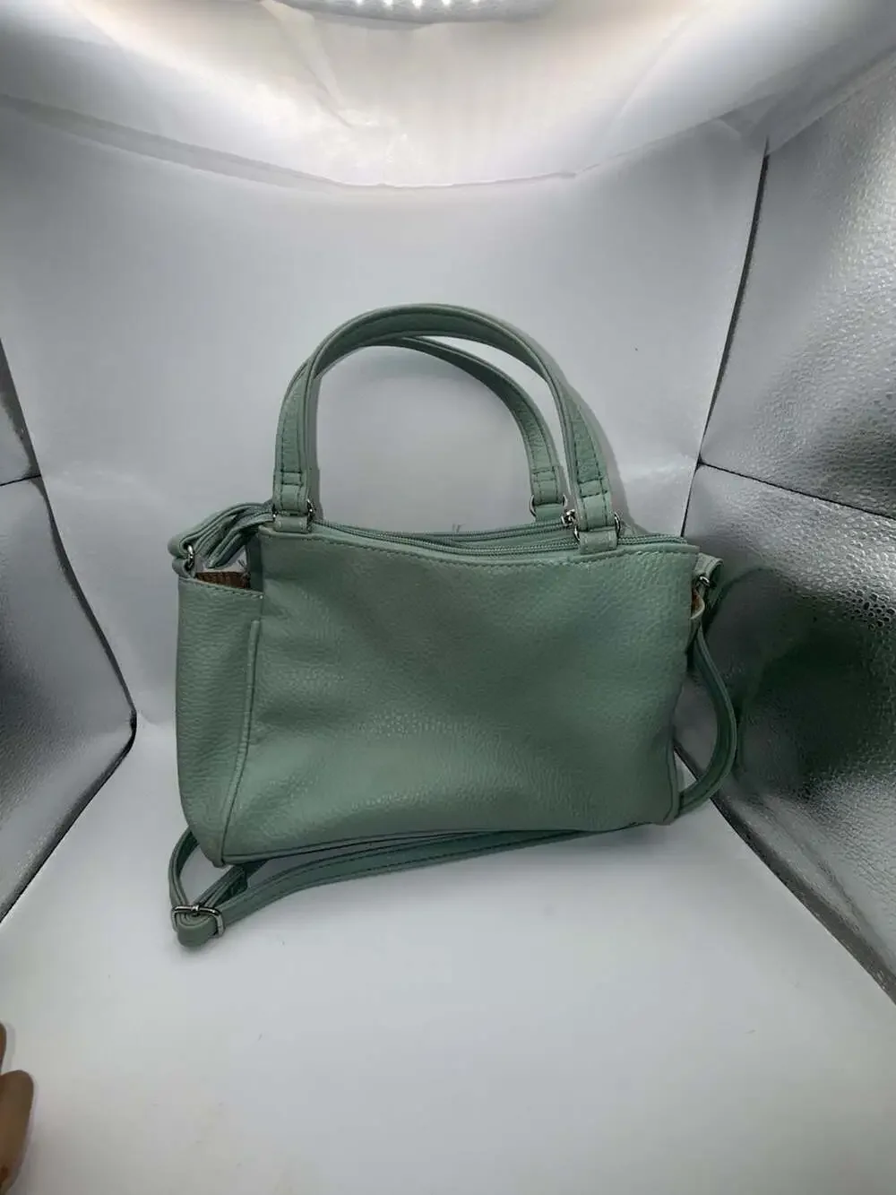Koltov Mint Green Pebble Vegan Leather Small Satchel Crossbody Bag